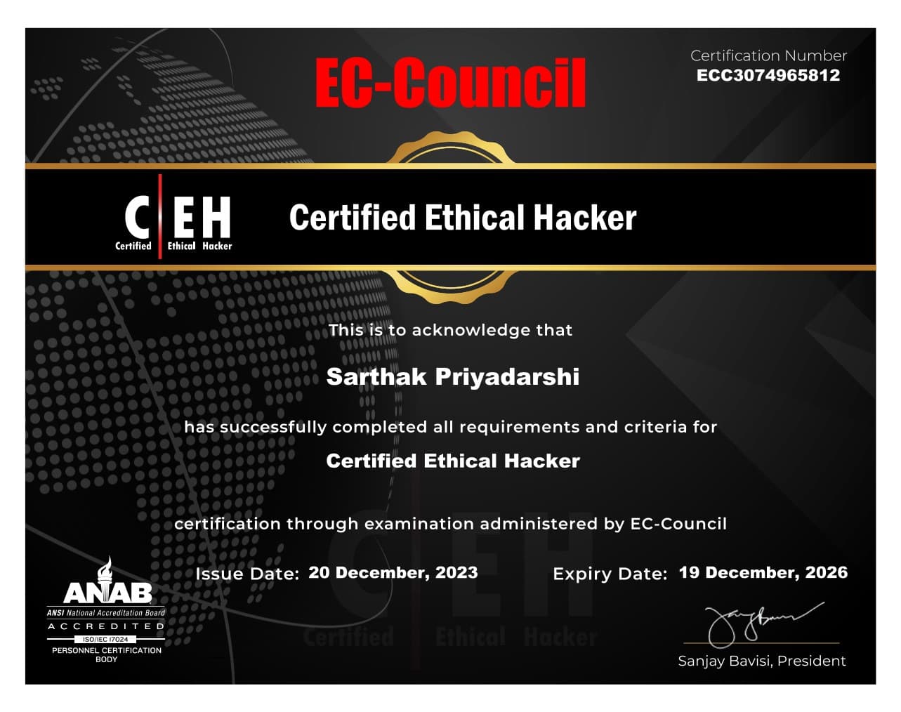 Certified Ethical Hacker certificate